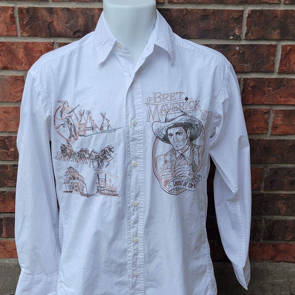 Warner Bros Bret Maverick Vtg 1994 Embroidered Button Up Long Sleeve Shirt - Picture 2 of 14